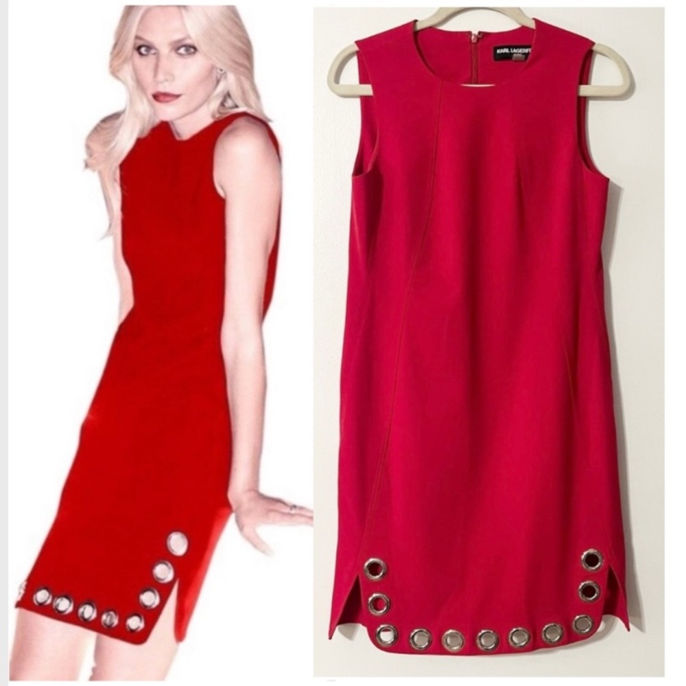 Karl Lagerfeld Red Grommet Sheath Night Out Red Dress Women’s Size 6